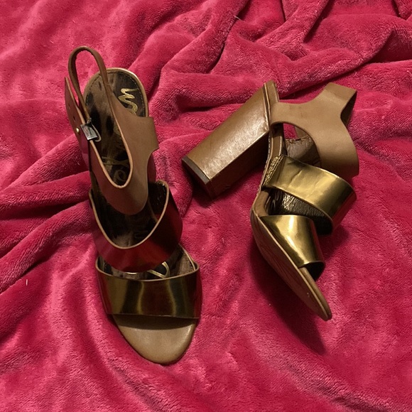 Sam Edelman Yelena chunk heel metallic detail sandals size 9.5 - Picture 3 of 16